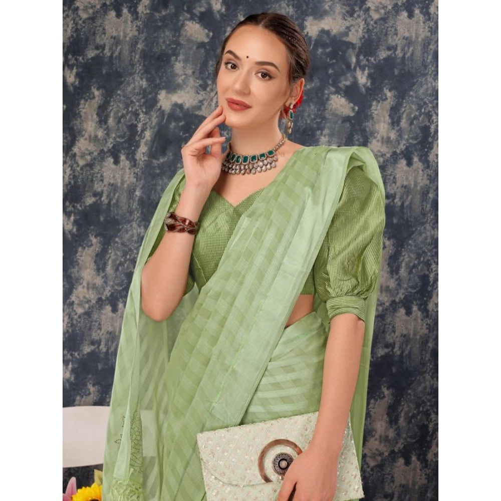 Women's Chiffon Fabric Line Saree With Unstitched Blouse (Green, 5-6 Mtrs)