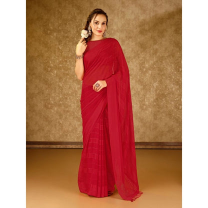 Women's Chiffon Fabric Line Saree With Unstitched Blouse (Red, 5-6 Mtrs)