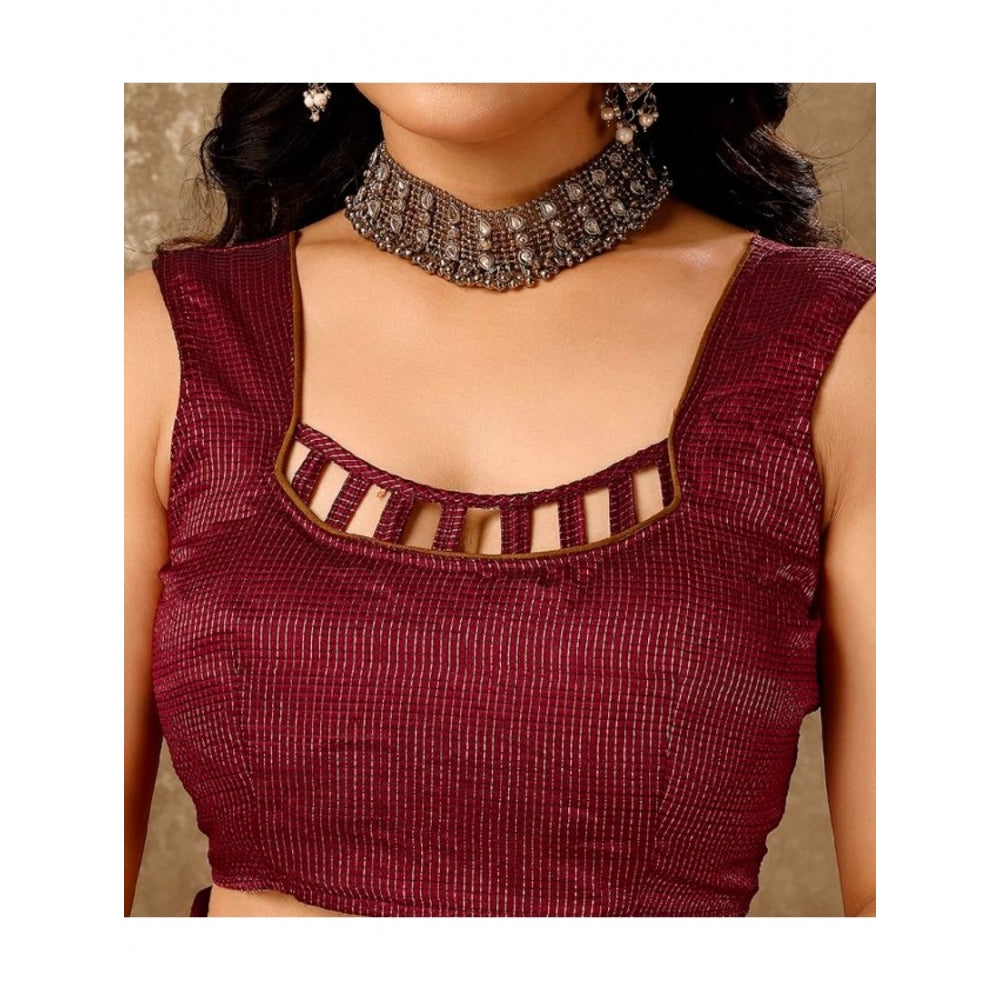 Women's Zomto Laheriya Saree With Unstitched Blouse (Maroon, 5-6 Mtrs)