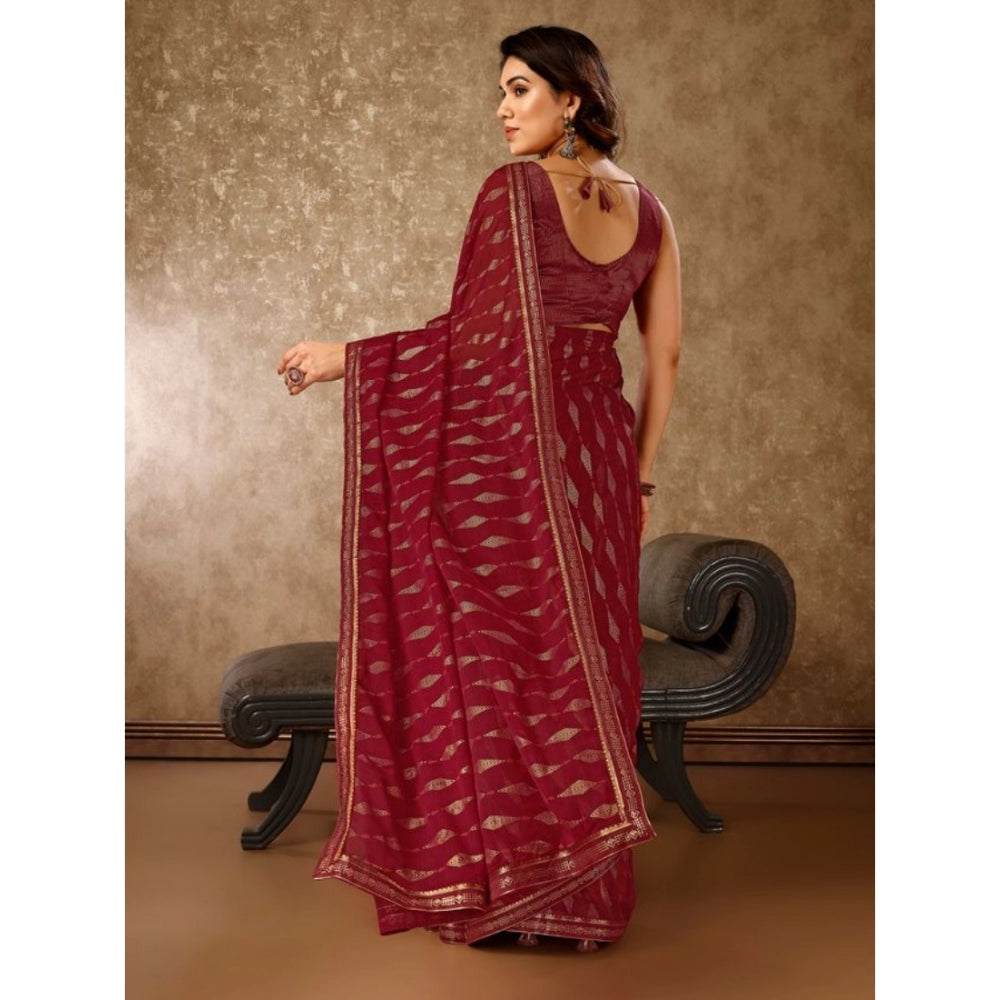 Women's Zomto Laheriya Saree With Unstitched Blouse (Maroon, 5-6 Mtrs)