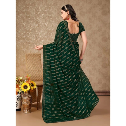 Women's Zomto Laheriya Saree With Unstitched Blouse (Green, 5-6 Mtrs)