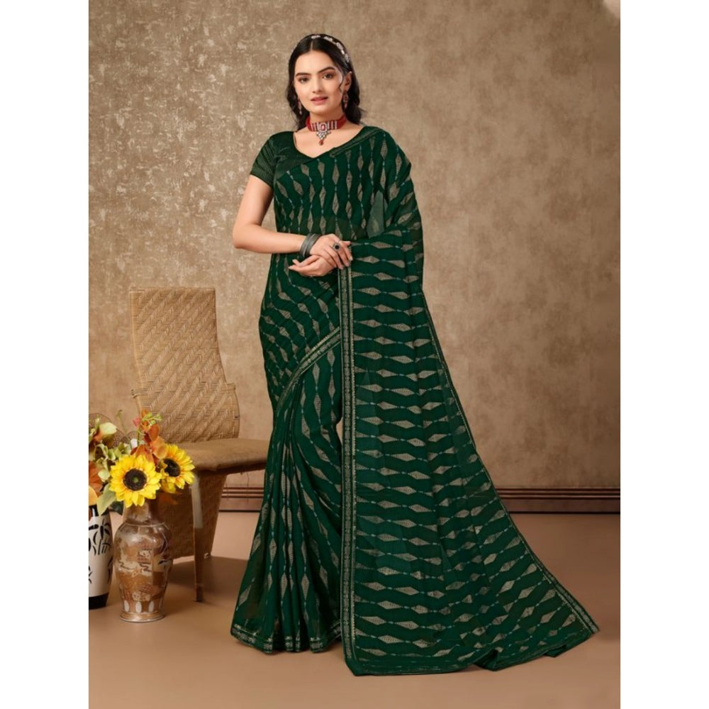 Women's Zomto Laheriya Saree With Unstitched Blouse (Green, 5-6 Mtrs)