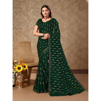 Women's Zomto Laheriya Saree With Unstitched Blouse (Green, 5-6 Mtrs)