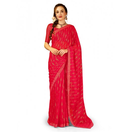 Women's Zomto Laheriya Saree With Unstitched Blouse (Rani, 5-6 Mtrs)