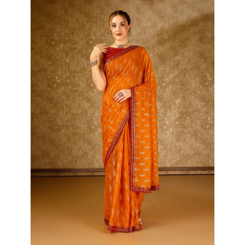 Women's Zomto Laheriya Saree With Unstitched Blouse (Yellow, 5-6 Mtrs)