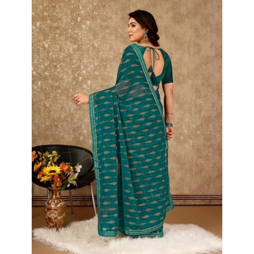 Women's Zomto Laheriya Saree With Unstitched Blouse (Teal Blue, 5-6 Mtrs)