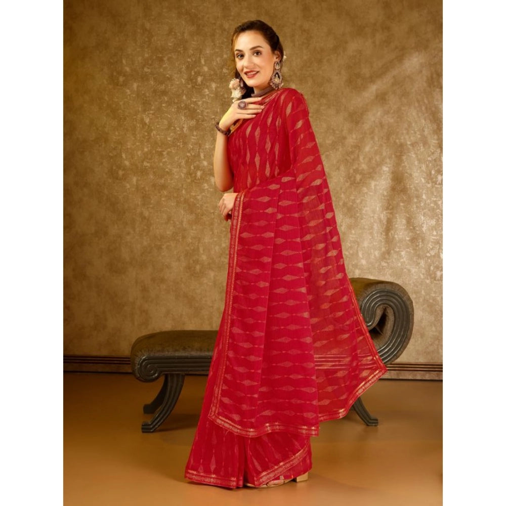 Women's Zomto Laheriya Saree With Unstitched Blouse (Red, 5-6 Mtrs)