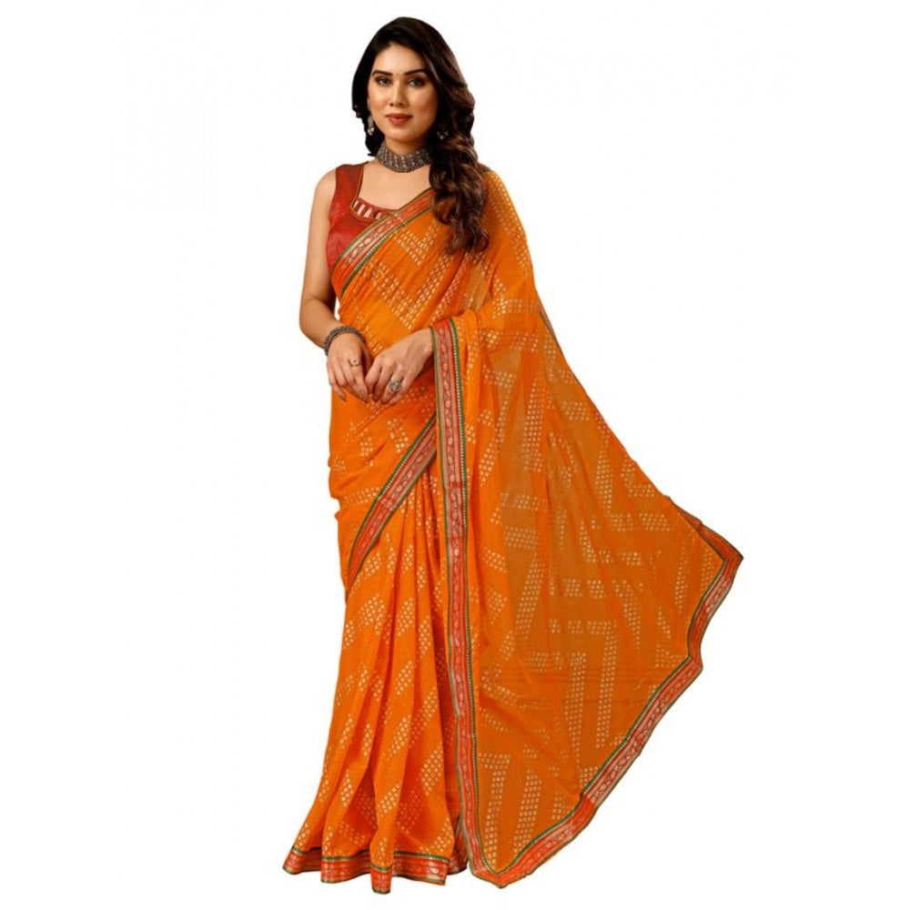 Women's Zomto Zig Zag Saree With Unstitched Blouse (Yellow, 5-6 Mtrs)