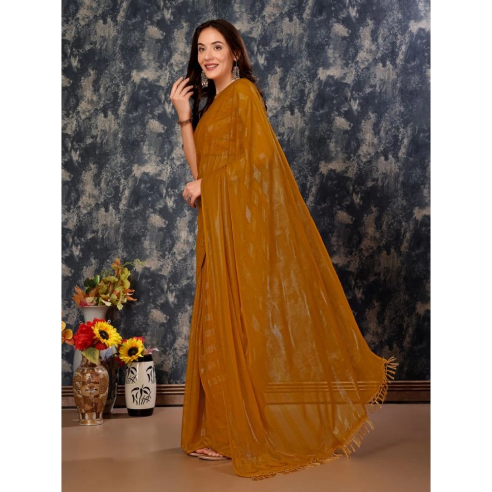 Women's Chiffon Fabric Line Saree With Unstitched Blouse (Mustard, 5-6 Mtrs)