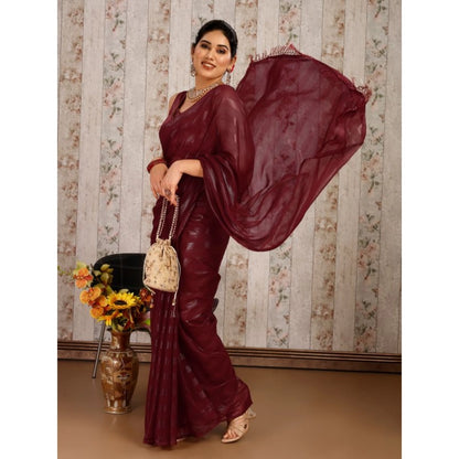 Women's Chiffon Fabric Line Saree With Unstitched Blouse (Maroon, 5-6 Mtrs)