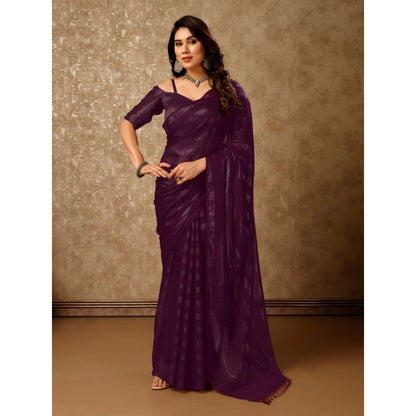 Women's Chiffon Fabric Line Saree With Unstitched Blouse (Purple, 5-6 Mtrs)