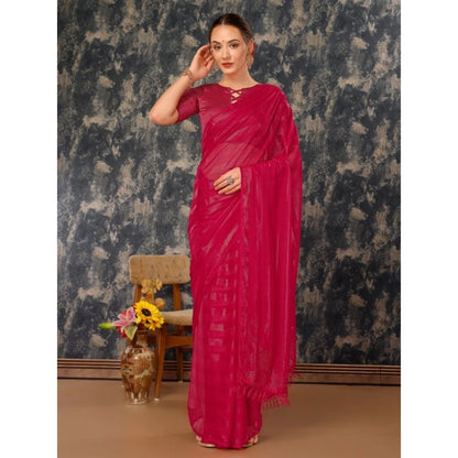 Women's Chiffon Fabric Line Saree With Unstitched Blouse (Rani, 5-6 Mtrs)