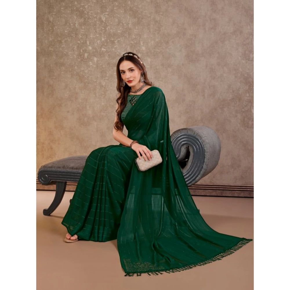 Women's Chiffon Fabric Line Saree With Unstitched Blouse (Green, 5-6 Mtrs)