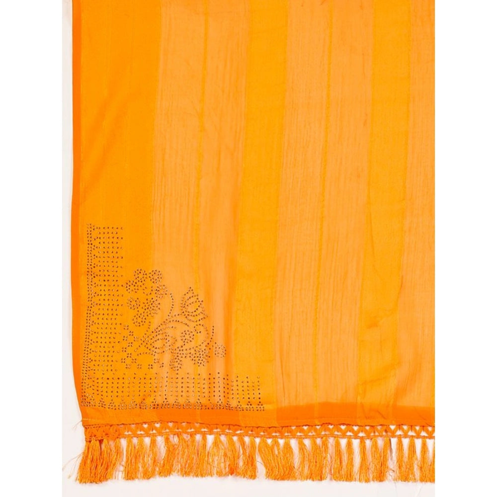 Women's Chiffon Fabric Line Saree With Unstitched Blouse (Yellow, 5-6 Mtrs)