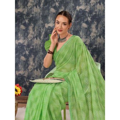 Women's Zomto Checked Saree With Unstitched Blouse (Green, 5-6 Mtrs)