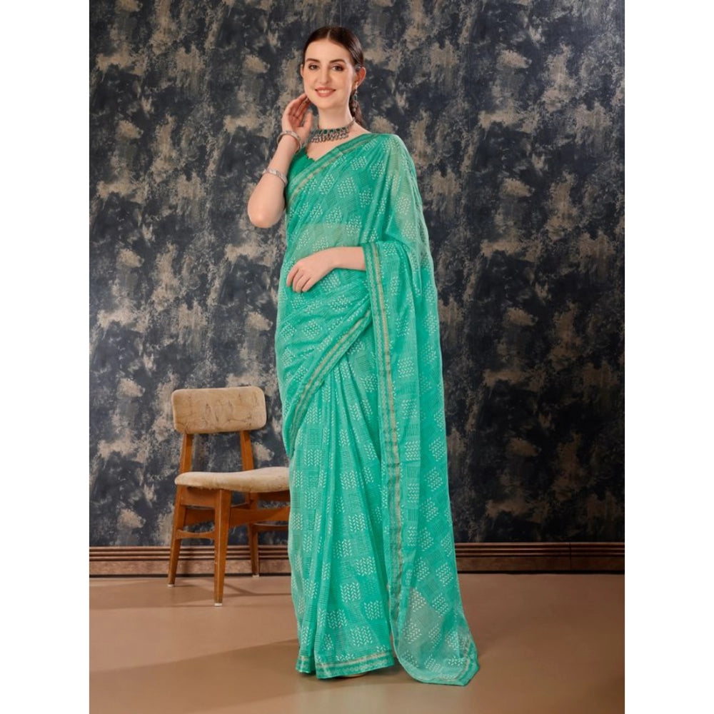 Women's Zomto Checked Saree With Unstitched Blouse (Rama Green, 5-6 Mtrs)