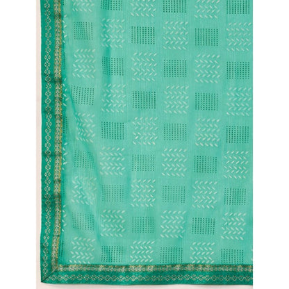 Women's Zomto Checked Saree With Unstitched Blouse (Rama Green, 5-6 Mtrs)