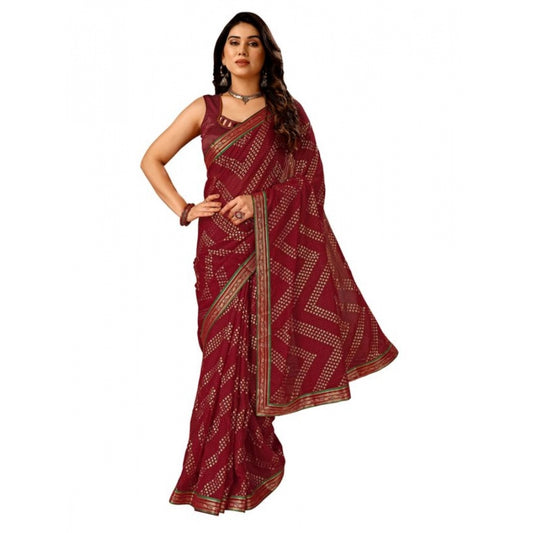 Women's Zomto Zig Zag Saree With Unstitched Blouse (Maroon, 5-6 Mtrs)