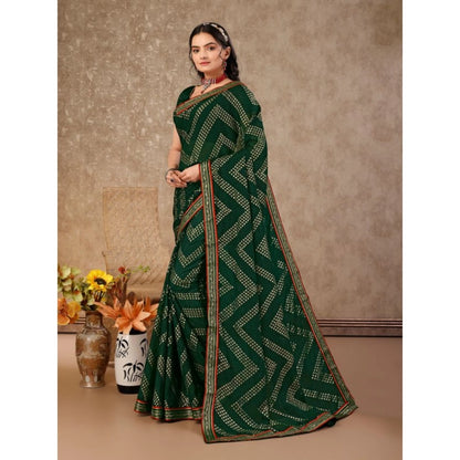 Women's Zomto Zig Zag Saree With Unstitched Blouse (Green, 5-6 Mtrs)