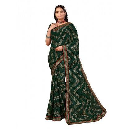 Women's Zomto Zig Zag Saree With Unstitched Blouse (Green, 5-6 Mtrs)