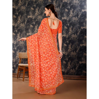 Women's Zomto Printed Saree With Unstitched Blouse (Peach, 5-6 Mtrs)