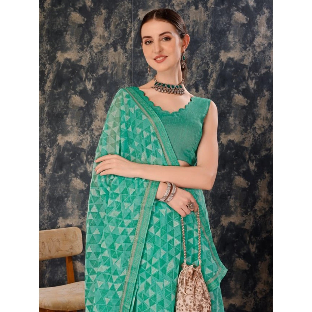 Women's Zomto Printed Saree With Unstitched Blouse (Turquies Green, 5-6 Mtrs)