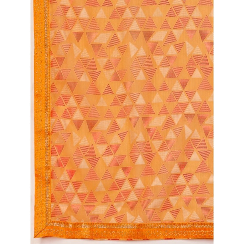 Women's Zomto Printed Saree With Unstitched Blouse (Light Orange, 5-6 Mtrs)