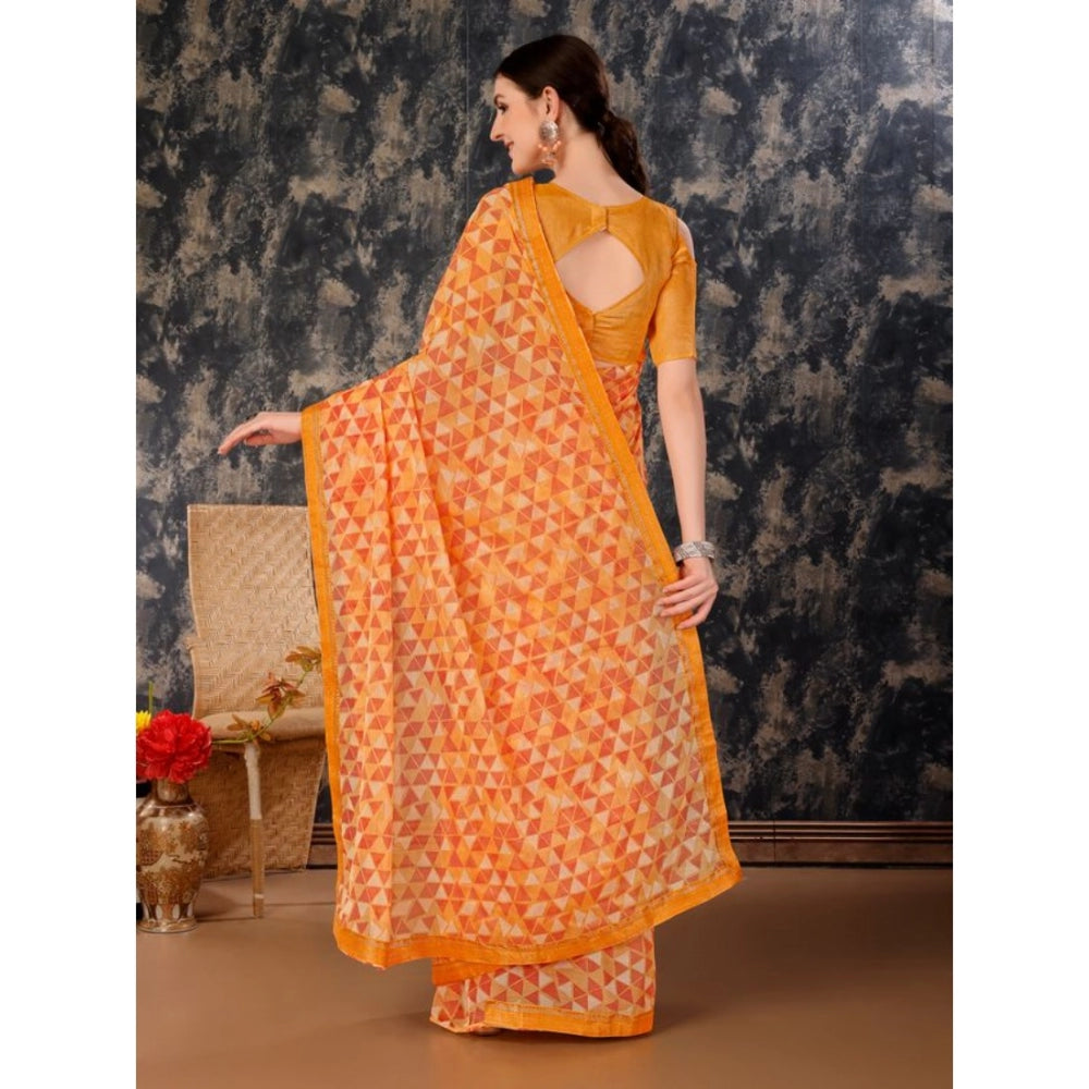 Women's Zomto Printed Saree With Unstitched Blouse (Light Orange, 5-6 Mtrs)