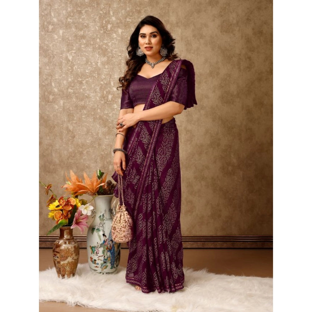 Women's Zomto Bandhini Saree With Unstitched Blouse (Wine, 5-6 Mtrs)