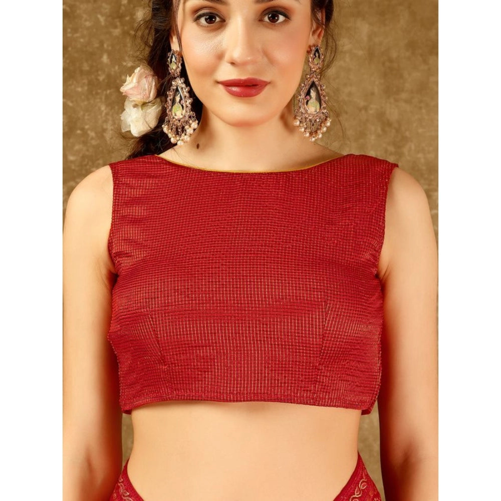 Women's Zomto Bandhini Saree With Unstitched Blouse (Red, 5-6 Mtrs)