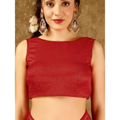 Women's Zomto Bandhini Saree With Unstitched Blouse (Red, 5-6 Mtrs)