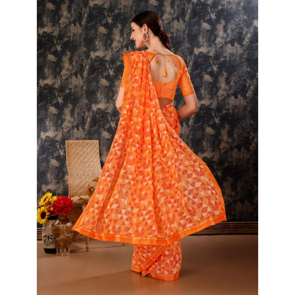 Women's Zomto Printed Saree With Unstitched Blouse (Dark Orange, 5-6 Mtrs)