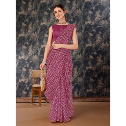 Women's Linen Zig Zag Saree With Unstitched Blouse (Purple, 5-6 Mtrs)