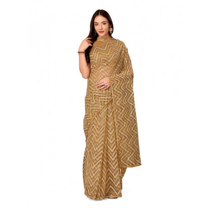 Women's Linen Zig Zag Saree With Unstitched Blouse (Beige, 5-6 Mtrs)