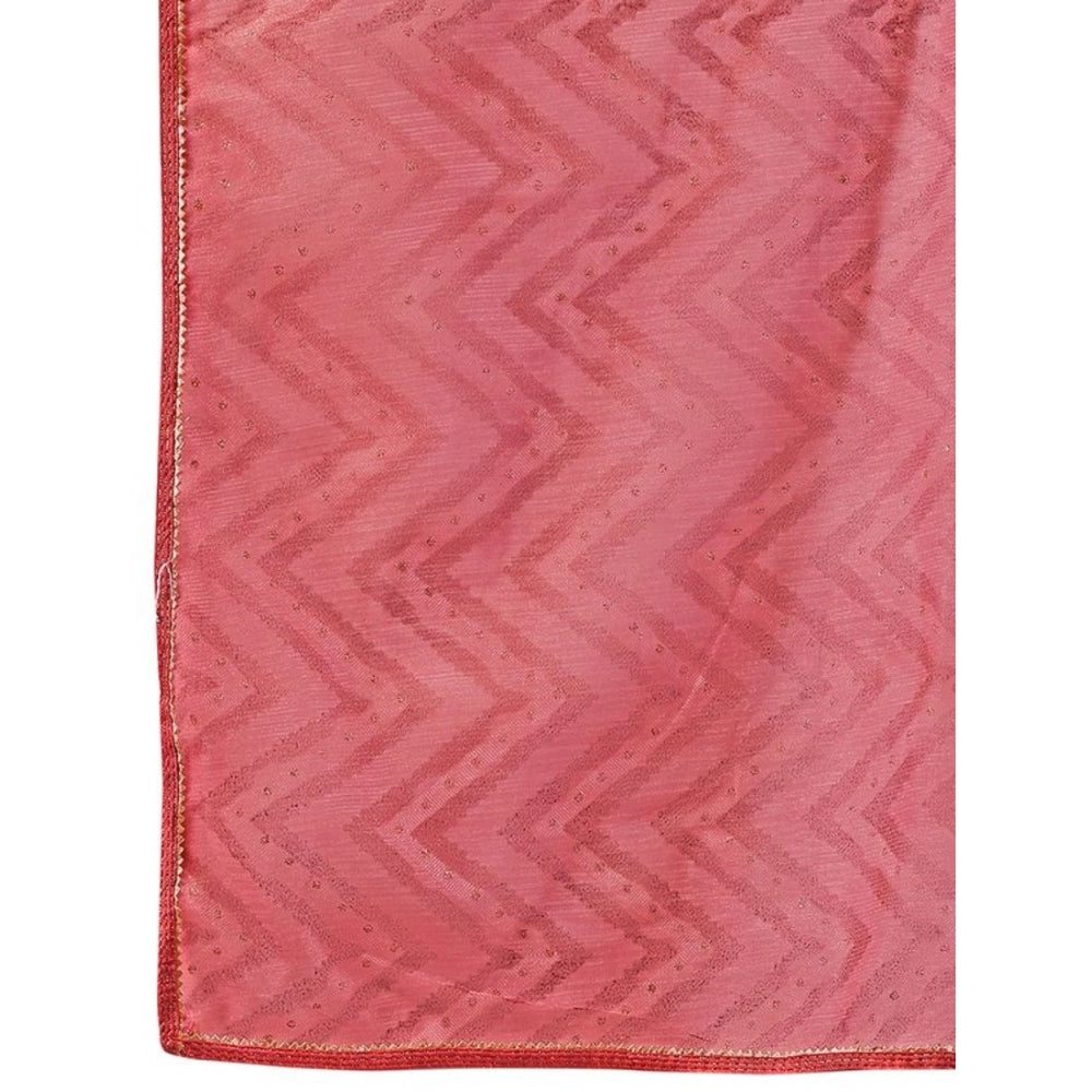 Women's Linen Zig Zag Saree With Unstitched Blouse (Pink, 5-6 Mtrs)