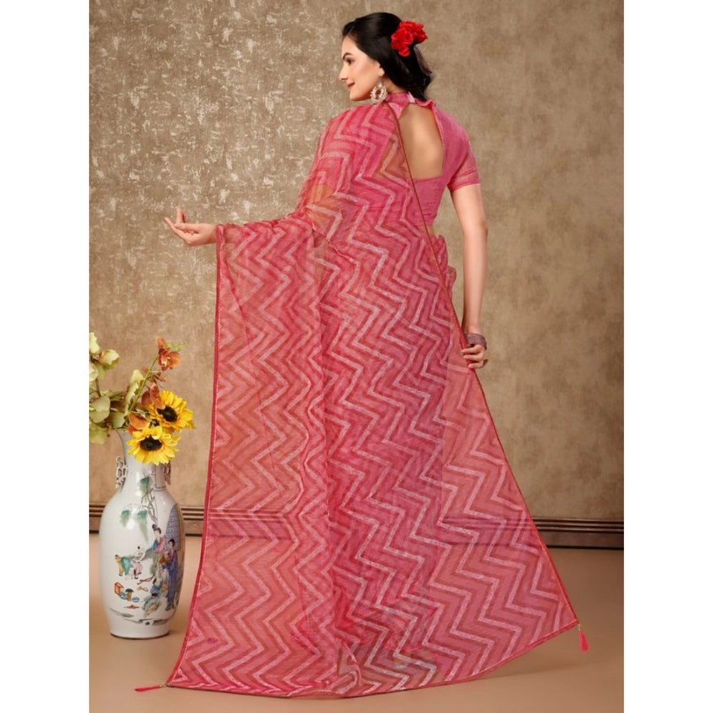 Women's Linen Zig Zag Saree With Unstitched Blouse (Pink, 5-6 Mtrs)