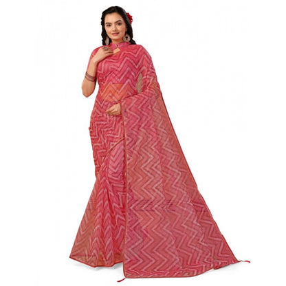 Women's Linen Zig Zag Saree With Unstitched Blouse (Pink, 5-6 Mtrs)