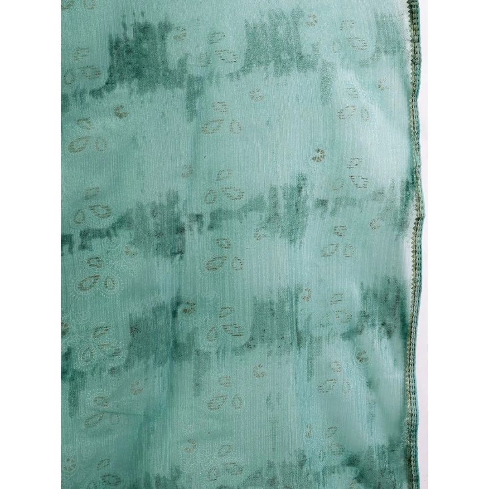 Women's Linen Floral Printed Saree With Unstitched Blouse (Turquies Green, 5-6 Mtrs)