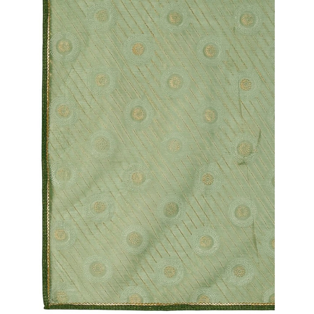 Women's Linen Gola Printed Saree With Unstitched Blouse (Green, 5-6 Mtrs)