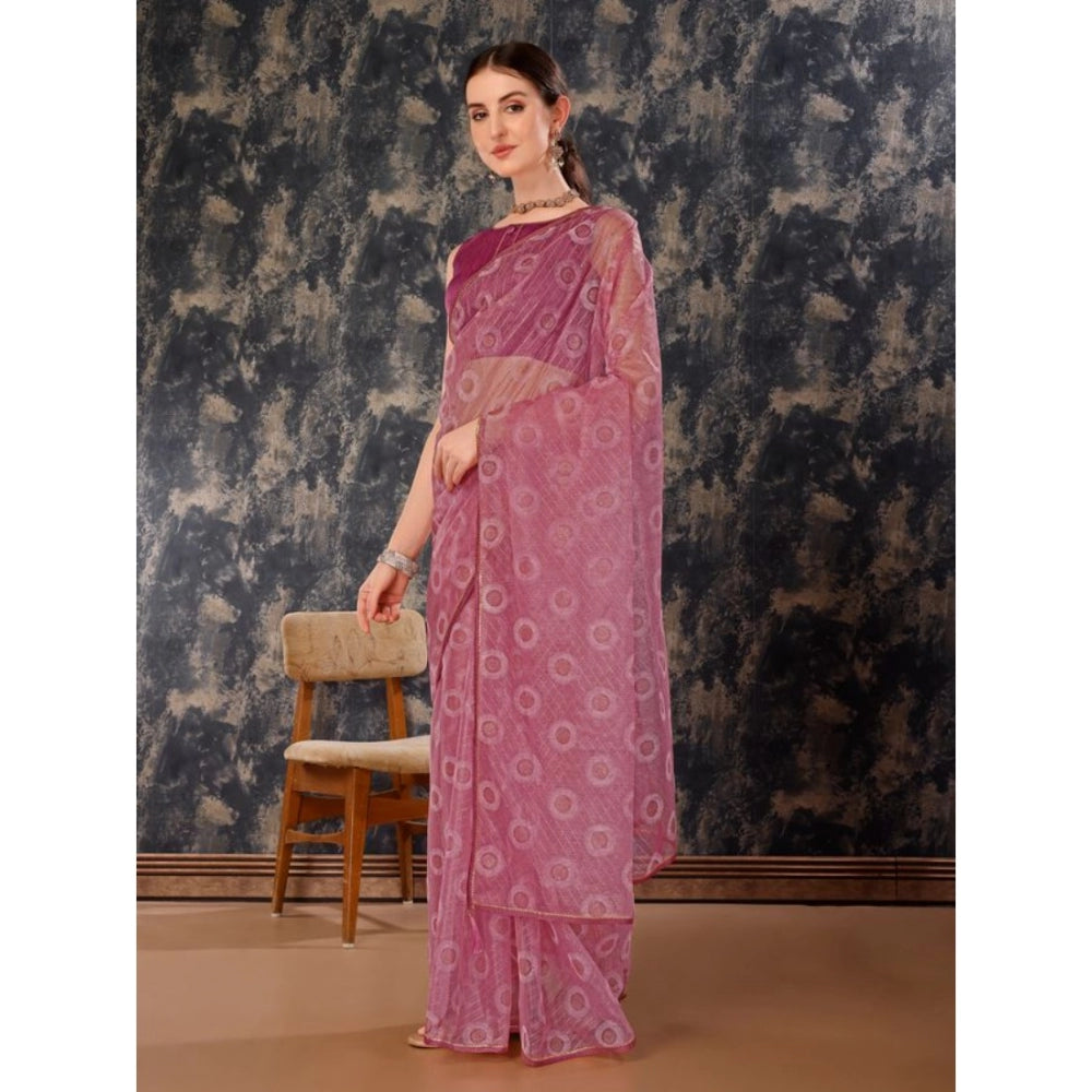 Women's Linen Gola Printed Saree With Unstitched Blouse (Purple, 5-6 Mtrs)