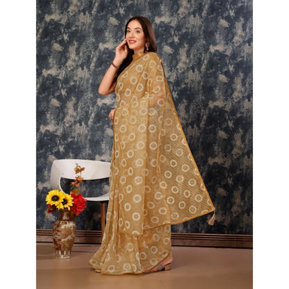 Women's Linen Gola Printed Saree With Unstitched Blouse (Beige, 5-6 Mtrs)