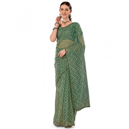 Women's Linen Zig Zag Saree With Unstitched Blouse (Green, 5-6 Mtrs)