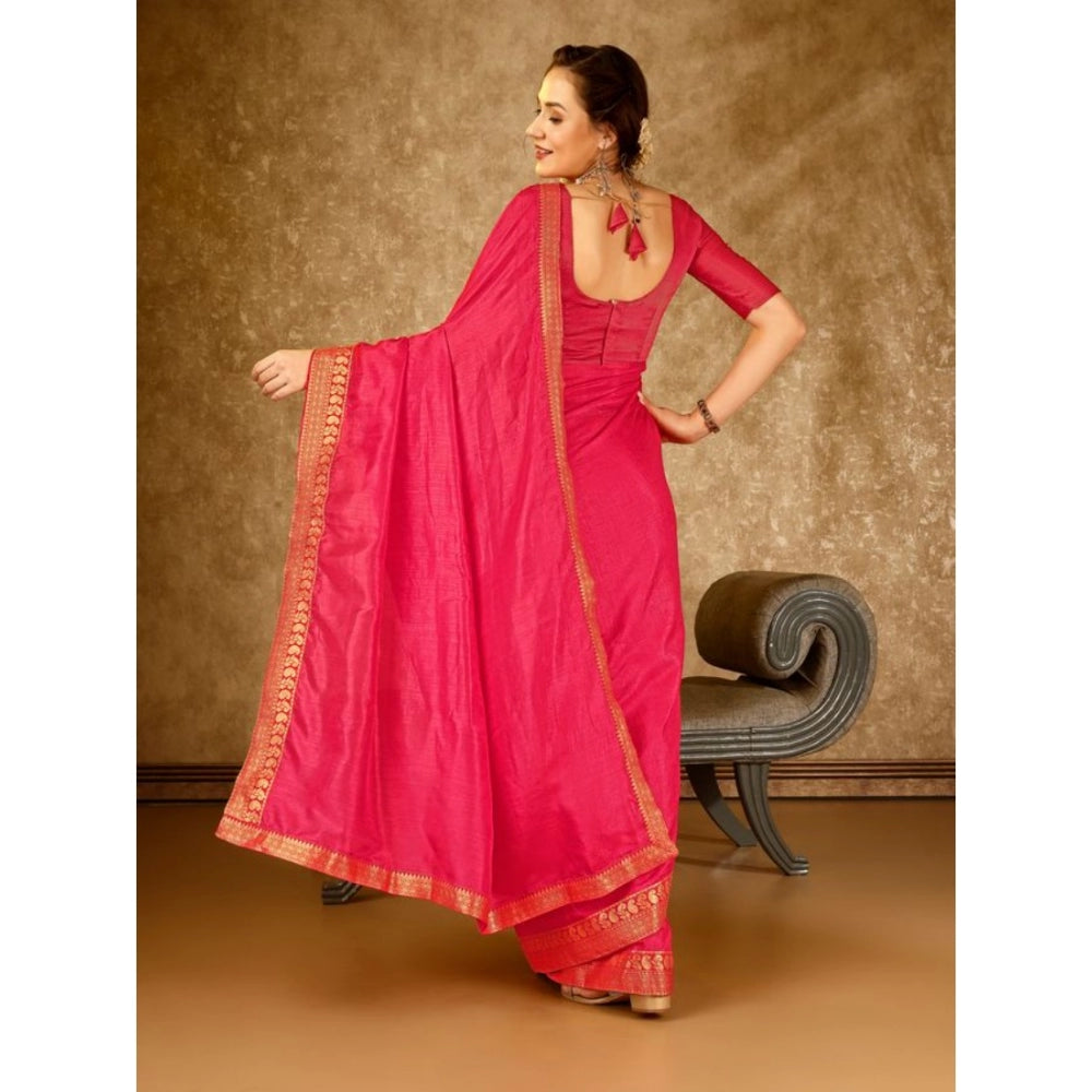 Women's Vichitra Plain Saree With Unstitched Blouse (Pink, 5-6 Mtrs)