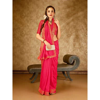 Women's Vichitra Plain Saree With Unstitched Blouse (Pink, 5-6 Mtrs)