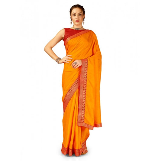 Women's Vichitra Plain Saree With Unstitched Blouse (Yellow, 5-6 Mtrs)