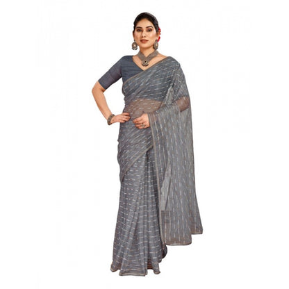 Women's Linen Line Saree With Unstitched Blouse (Grey, 5-6 Mtrs)