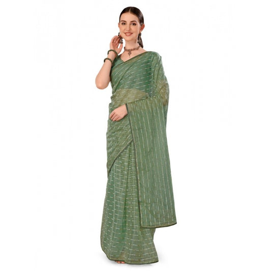 Women's Linen Line Saree With Unstitched Blouse (Green, 5-6 Mtrs)