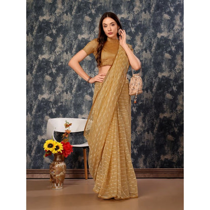 Women's Linen Line Saree With Unstitched Blouse (Beige, 5-6 Mtrs)