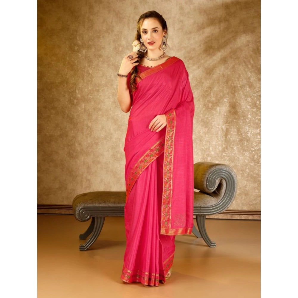 Women's Vichitra Swiroshki Butta Saree With Unstitched Blouse (Pink, 5-6 Mtrs)