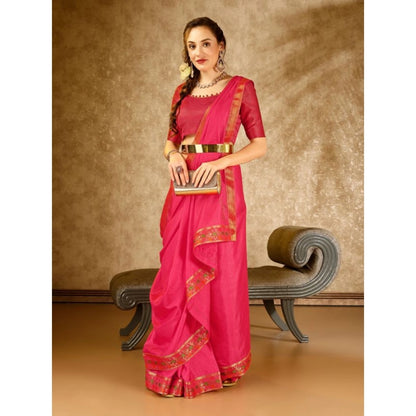 Women's Vichitra Swiroshki Butta Saree With Unstitched Blouse (Pink, 5-6 Mtrs)